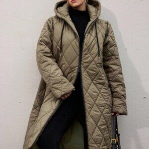 Zara Women's Hooded Quilted Brown Puffer Coat